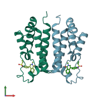 PDB entry 7mrh coloured by chain, front view.