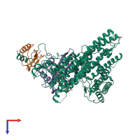 PDB entry 7mx2 coloured by chain, top view.