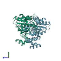 PDB entry 7myq coloured by chain, side view.