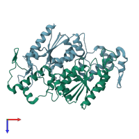 PDB entry 7myq coloured by chain, top view.