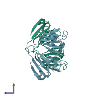PDB entry 7n3b coloured by chain, side view.