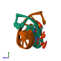 PDB entry 7nbp coloured by chain, ensemble of 10 models, side view.