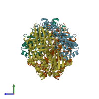 PDB entry 7nem coloured by chain, side view.
