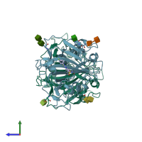 PDB entry 7nex coloured by chain, side view.