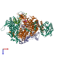 PDB entry 7nhc coloured by chain, top view.