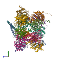 PDB entry 7nht coloured by chain, side view.