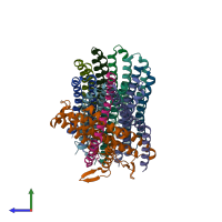 PDB entry 7njw coloured by chain, side view.