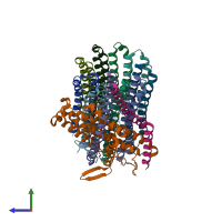 PDB entry 7njx coloured by chain, side view.