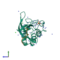 PDB entry 7nlc coloured by chain, side view.