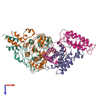 PDB entry 7nnt coloured by chain, top view.