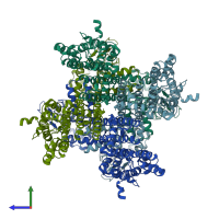 PDB entry 7np3 coloured by chain, side view.