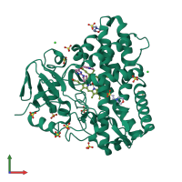 PDB entry 7nqo coloured by chain, front view.