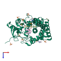 PDB entry 7nqo coloured by chain, top view.