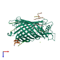 PDB entry 7nrf coloured by chain, top view.