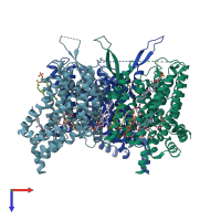 PDB entry 7nsg coloured by chain, top view.