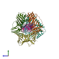 PDB entry 7nv0 coloured by chain, side view.