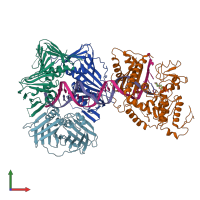 PDB entry 7nv1 coloured by chain, front view.