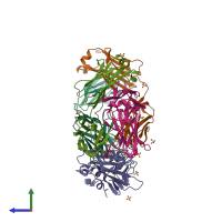 PDB entry 7nx9 coloured by chain, side view.