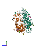 PDB entry 7nxd coloured by chain, side view.