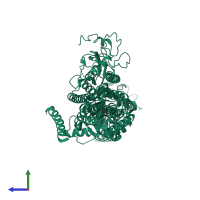 PDB entry 7nxf coloured by chain, side view.