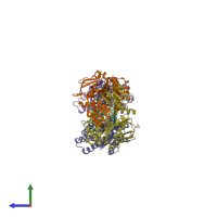 PDB entry 7o0y coloured by chain, side view.