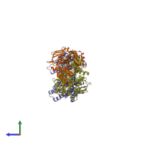 PDB entry 7o13 coloured by chain, side view.