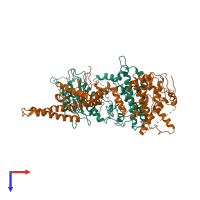 PDB entry 7o2w coloured by chain, top view.