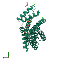 PDB entry 7o6g coloured by chain, side view.