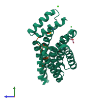 PDB entry 7o6k coloured by chain, side view.