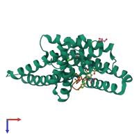 PDB entry 7o6k coloured by chain, top view.