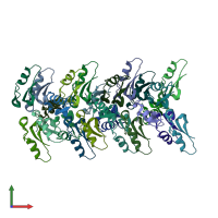 PDB entry 7oag coloured by chain, front view.