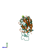 PDB entry 7oao coloured by chain, side view.