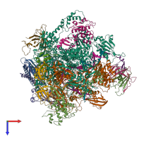 PDB entry 7ob9 coloured by chain, top view.