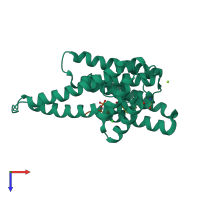 PDB entry 7obc coloured by chain, top view.