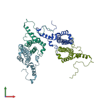 PDB entry 7ocw coloured by chain, front view.
