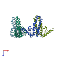 PDB entry 7ocw coloured by chain, top view.