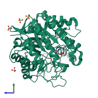 PDB entry 7odj coloured by chain, side view.