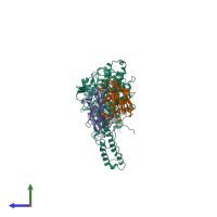 PDB entry 7oh1 coloured by chain, side view.