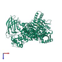 Monomeric assembly 1 of PDB entry 7oil coloured by chemically distinct molecules, top view.