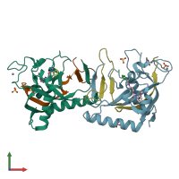 PDB entry 7ojo coloured by chain, front view.