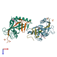 PDB entry 7ojo coloured by chain, top view.