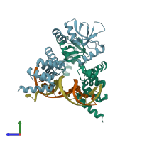 PDB entry 7ol9 coloured by chain, side view.