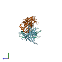 PDB entry 7om8 coloured by chain, side view.