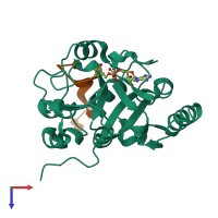 PDB entry 7on0 coloured by chain, top view.