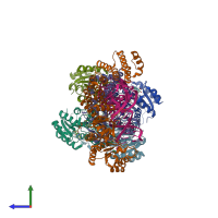 PDB entry 7onu coloured by chain, side view.