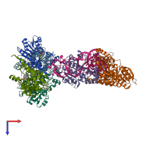 PDB entry 7onu coloured by chain, top view.