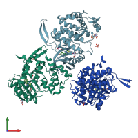 PDB entry 7opg coloured by chain, front view.