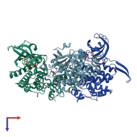 PDB entry 7opg coloured by chain, top view.