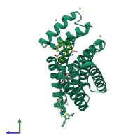 PDB entry 7opw coloured by chain, side view.