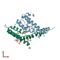 PDB entry 7oq2 coloured by chain, front view.